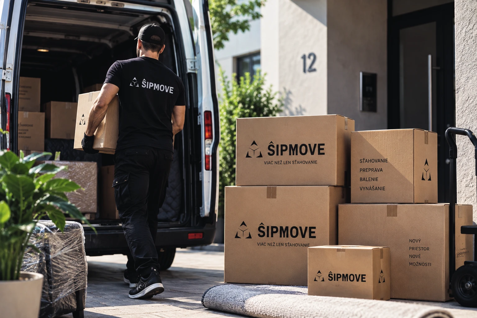 Zabalené krabice SIPMOVE pripravené na presun